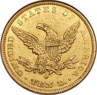 reverse side of the $10 Liberty Gold Eagle without motto