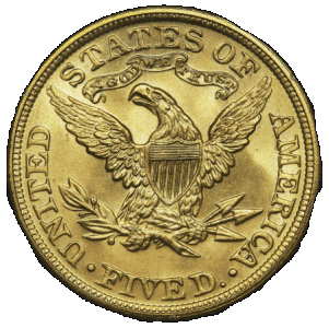 reverse side of the 1886 $5 Liberty Gold Half Eagles