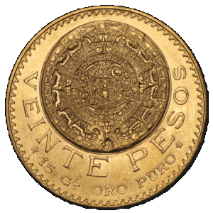 obverse side of the Azteca Mexican 20 Peso gold coins that were minted in 1918