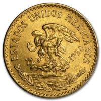 reverse side of the Mexican 20 Peso gold coins that were minted in 1920