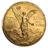 obverse side of the Mexican 50 Peso gold coins that were minted in 1943
