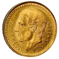 obverse side of the 1945 2.5 Mexican Gold Pesos