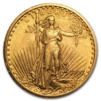 obverse side of the 1907 $20 Saint-Gaudens Double Eagle coins