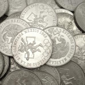 silver coins that the Mexican Mint produced for the 1968 Olympic Games