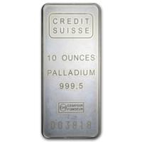 frontal view of the 10 oz Credit Suisse palladium bullion bars