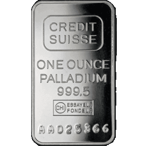 frontal view of the minted 1 oz Credit Suisse palladium bullion bars