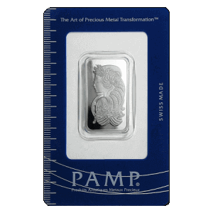 frontal view of the Fortuna 10 gram PAMP palladium bars
