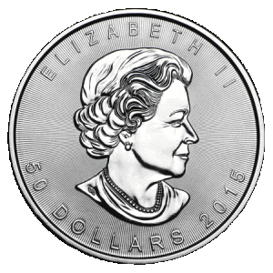 obverse side of the 2015 issue of the brilliant uncirculated 1 oz Canadian Palladium Maple Leafs