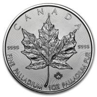 reverse side of the 2015 issue of the brilliant uncirculated 1 oz Palladium Maple Leaf coins