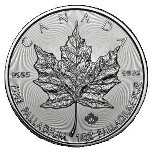 reverse side of the 2015 issue of the brilliant uncirculated 1 oz Canadian Palladium Maple Leafs reverse side of the 2015 issue of the brilliant uncirculated 1 oz Palladium Maple Leaf coins
