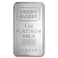frontal view of the minted 1 oz Credit Suisse platinum bullion bars