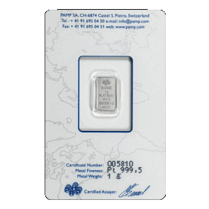 backside view of the minted 1 gram PAMP Suisse Fortuna platinum bars