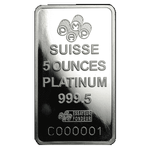 backside view of the Fortuna 5 oz PAMP Suisse platinum bars