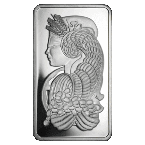 frontal view of the Fortuna 5 oz PAMP Suisse platinum bullion bars