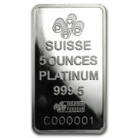 backside view of the minted 5 oz Fortuna PAMP Suisse platinum bars