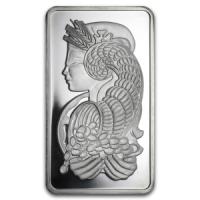 frontal view of the minted 5 oz Fortuna PAMP Suisse platinum bullion bars