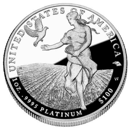 reverse side of the 2011 American Platinum Eagle proof coin