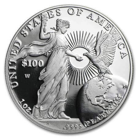 reverse side of the 2015 Platinum Eagle proof coin