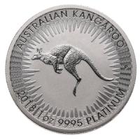 reverse side of the 2018 issue of the brilliant uncirculated 1 oz Australian Platinum Kangaroos