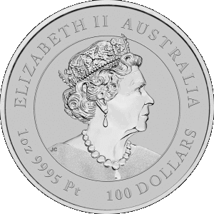 obverse side of the latest issue of the brilliant uncirculated 1 oz Australian Platinum Lunar coins