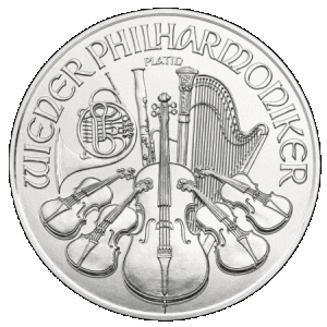 obverse side of the 2016 issue of the brilliant uncirculated 1 oz Austrian Platinum Philharmonics