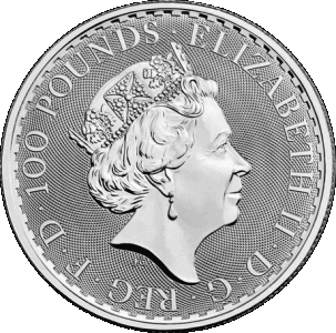obverse side of the 2018 issue of the brilliant uncirculated 1 oz British Platinum Britannia coins