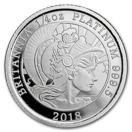 reverse side of the 2018 issue of the proof 1/4 oz Britannia platinum coins
