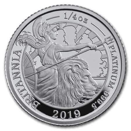 reverse side of the 2019 issue of the proof 1/4 oz Britannia platinum coins
