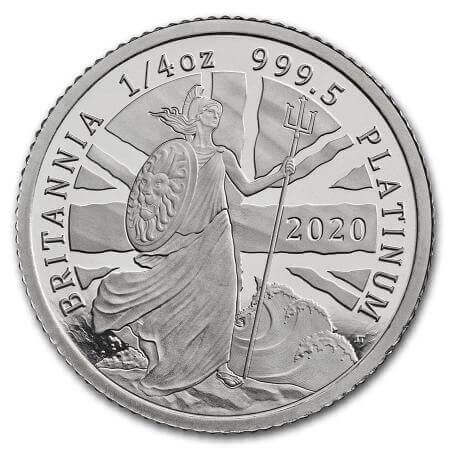 reverse side of the 2020 issue of the proof 1/4 oz Britannia platinum coins