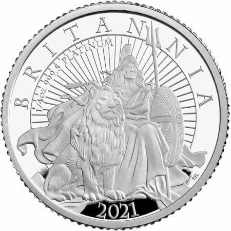 reverse side of the 2021 issue of the proof 1/4 oz Britannia platinum coins