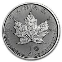 reverse side of the 2020 issue of the brilliant uncirculated 1 oz Platinum Maple Leaf coins