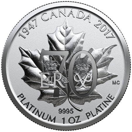 reverse side of the reverse proof 1 oz coin in the fractional 4-coin Platinum Maple Leaf Set 2017