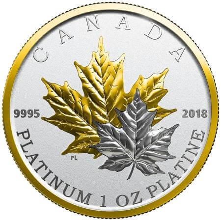 reverse side of the reverse-proof 2018 Canadian Platinum Maple Leaf