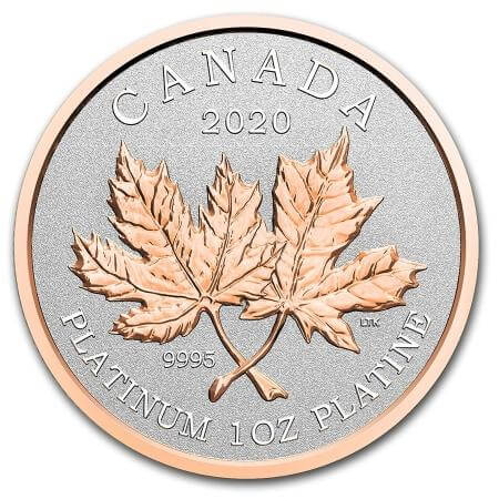 reverse side of the reverse-proof 2020 Canadian Platinum Maple Leaf
