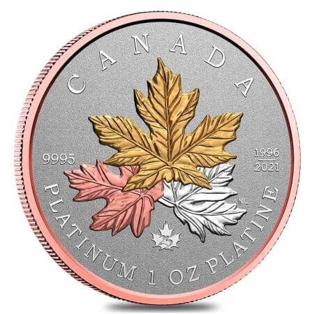 reverse side of the reverse-proof 2021 Canadian Platinum Maple Leaf