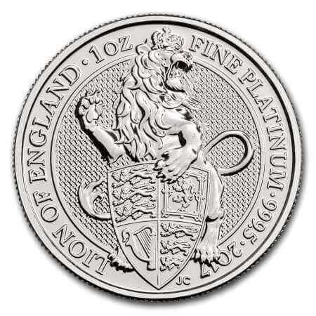 reverse side of the Lion of England issue of the brilliant uncirculated 1 oz Platinum Queen's Beast coin