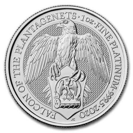 reverse side of the Falcon of the Plantagenets issue of the brilliant uncirculated 1 oz Platinum Queen's Beasts coins