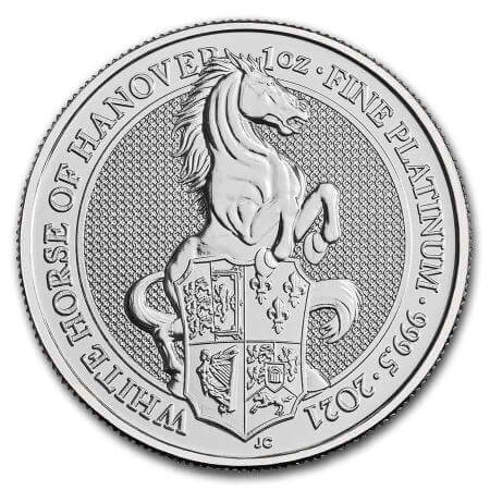 reverse side of the White Horse of Hanover issue of the brilliant uncirculated 1 oz Platinum Queen's Beasts coins