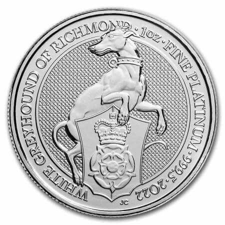 reverse side of the White Greyhound of Richmond issue of the brilliant uncirculated 1 oz Platinum Queen's Beasts coins