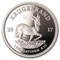 reverse side of the 2017 issue of the proof 1 oz South African Platinum Krugerrands