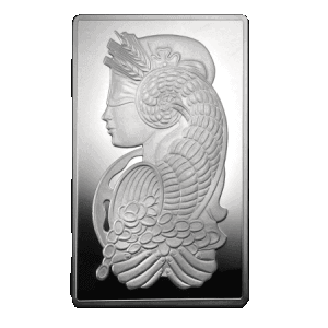 frontal view of the Fortuna 10 oz PAMP Suisse silver bullion bars