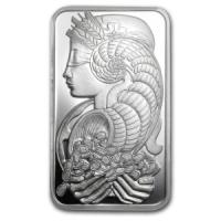 frontal view of 1 oz PAMP Suisse silver bullion bars