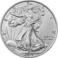 obverse side of the 2021 Type 2 issue of the brilliant uncirculated 1 oz Silver Eagles
