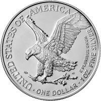 reverse side of the 2021 Type 2 issue of the brilliant uncirculated 1 oz American Silver Eagle coins