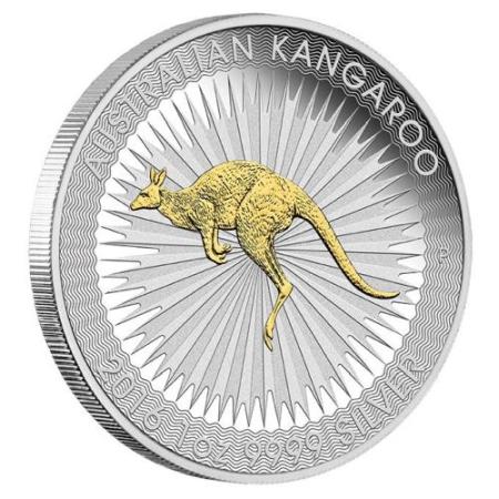 reverse side of the 2016 gilded issue of the 1 oz Australian Silver Kangaroo coin