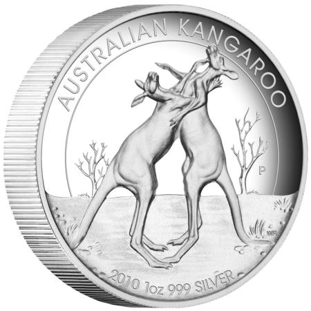 reverse side of the 2010 issue of the high relief proof 1 oz Australian Silver Kangaroo coin