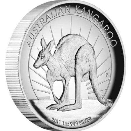 reverse side of the 2011 issue of the high relief proof 1 oz Australian Silver Kangaroo coin