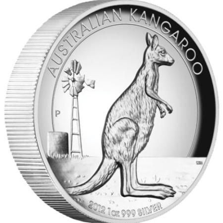reverse side of the 2012 issue of the high relief proof 1 oz Australian Silver Kangaroo coin