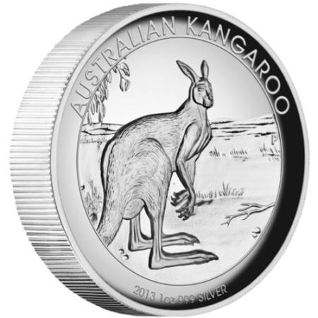 reverse side of the 2013 issue of the high relief proof 1 oz Australian Silver Kangaroo coin