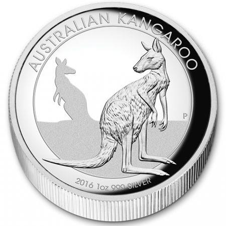 reverse side of the 2016 issue of the high relief proof 1 oz Australian Silver Kangaroo coin